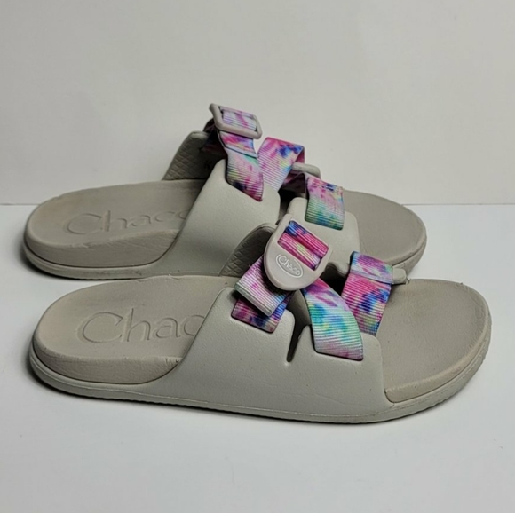 Chaco Girls' Chillos Slide Slip-On Sandals in Light Tie Dye Size 1 - Picture 1 of 7
